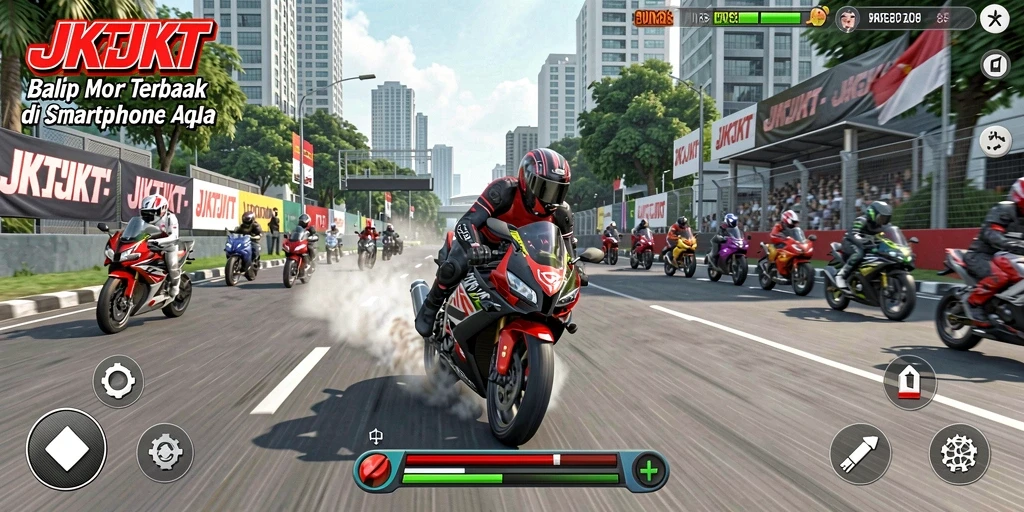 Tampilan gameplay JKTJKT yang mendebarkan di lintasan balap.