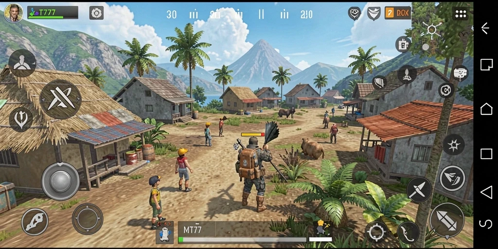Screenshot gameplay MT777 yang menunjukkan dunia terbuka yang luas.