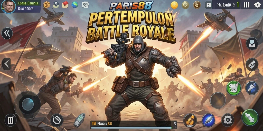 Tampilan dinamis dan mendebarkan dari gameplay PARIS88 Battle Royale.